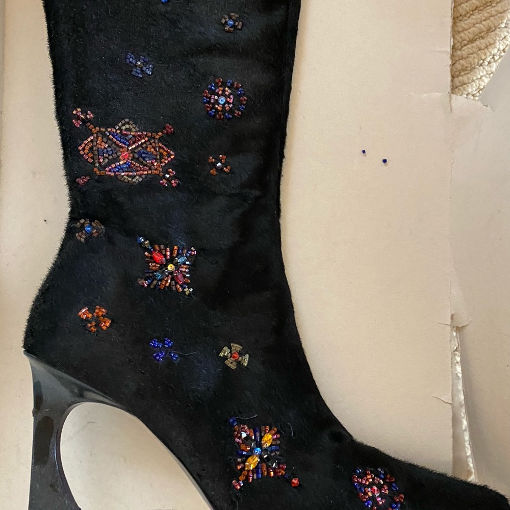 FENDI black pony boots with incredible beading